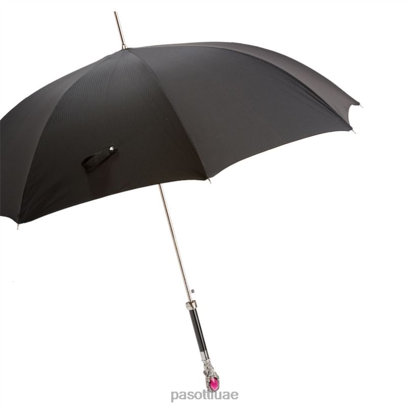 مظلة | 478 6768-1 w68 - مظلة سوداء بمقبض جوهرة حمراء فاخرة PASOTTI Z446V6